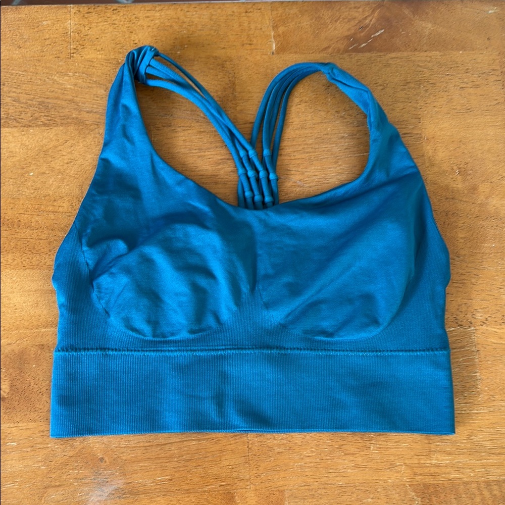 Blue Racerback Bra with Woven Straps